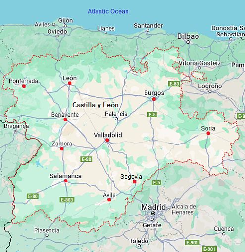 Mapa con ciudades - Castilla Y León