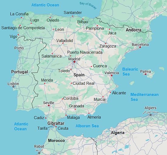 Mapa con ciudades - España