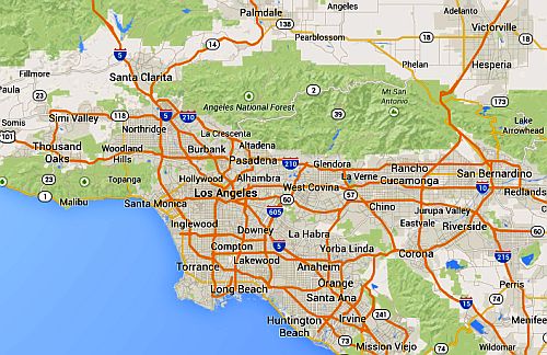 Los Ángeles, mapa del área metropolitana, de Google