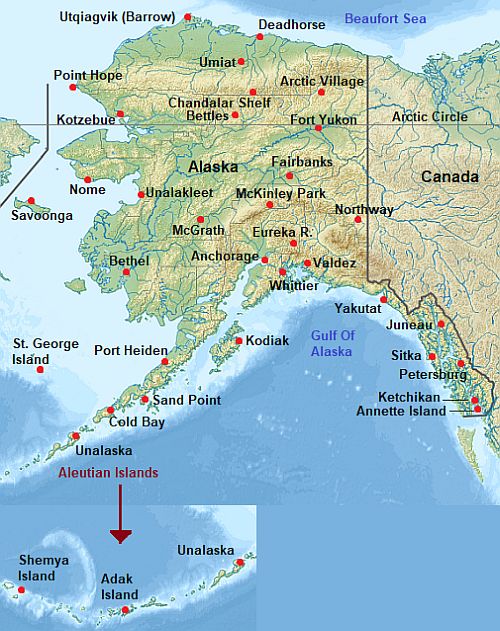 Mapa con ciudades - Alaska
