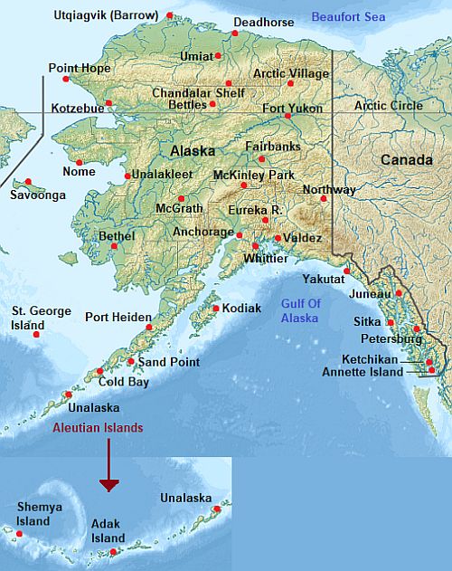 Mapa con ciudades - Alaska