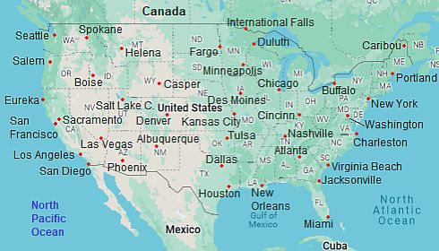 Mapa con ciudades - Estados Unidos