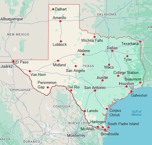 Mapa con ciudades - Texas