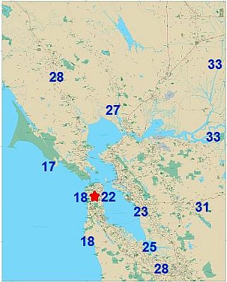 Temperaturas máximas en el área de San Francisco en agosto