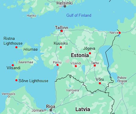 Mapa con ciudades - Estonia