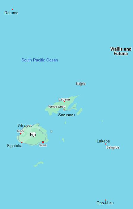 Mapa con ciudades - Fiyi