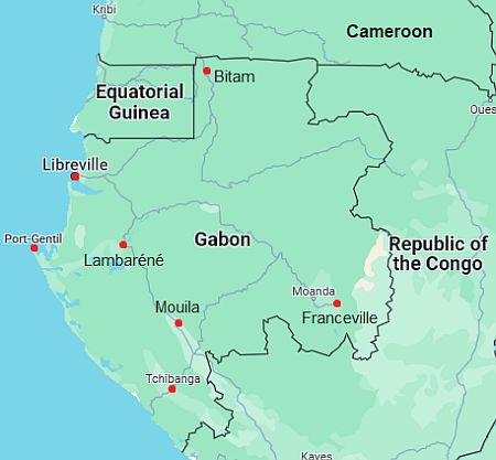 Mapa con ciudades - Gabón