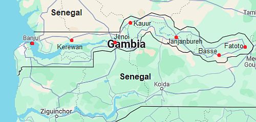 Mapa con ciudades - Gambia
