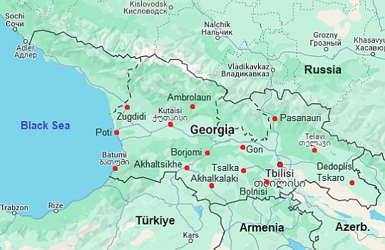 Mapa con ciudades - Georgia
