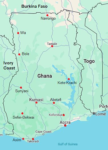 Mapa con ciudades - Ghana