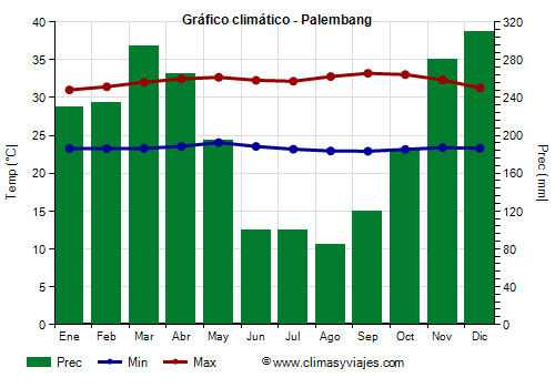 Gráfico climático - Palembang (Indonesia)