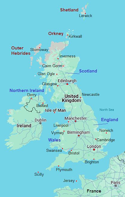 Mapa con ciudades - Gran Bretaña