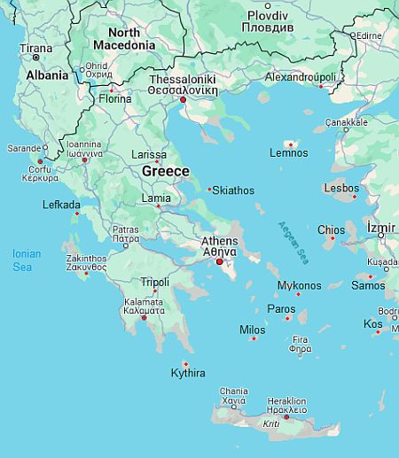 Mapa con ciudades - Grecia