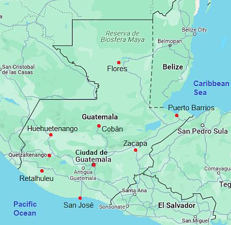 Mapa con ciudades - Guatemala