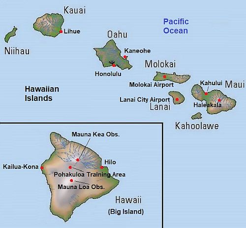 Mapa con ciudades - Hawái