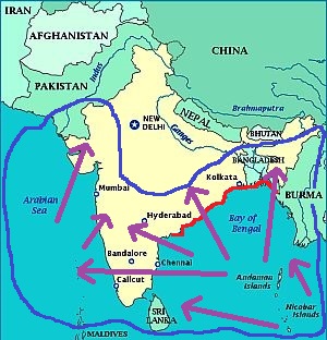 Zonas interesadas por los ciclones en la India