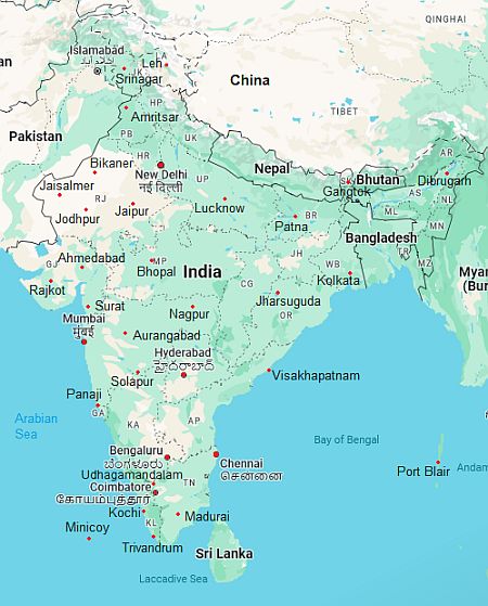 Mapa con ciudades - India