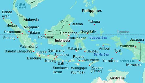 Mapa con ciudades - Indonesia