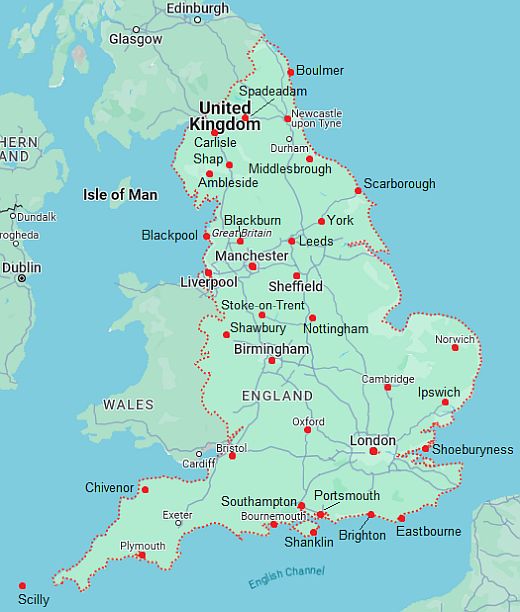 Mapa con ciudades - Inglaterra