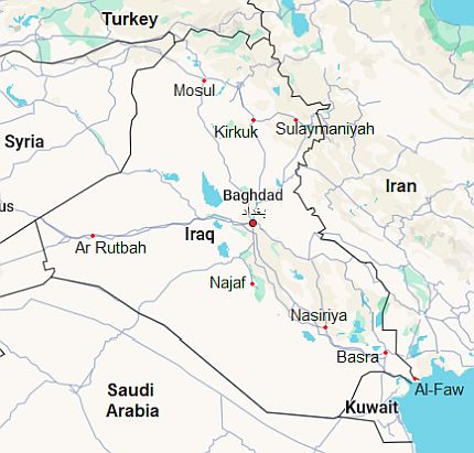 Mapa con ciudades - Irak
