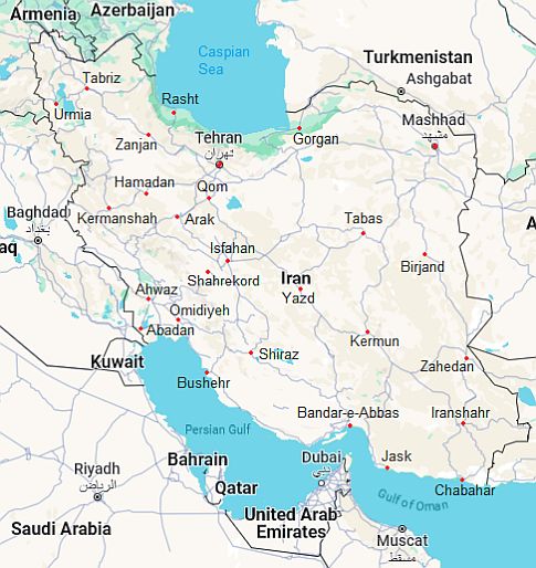 Mapa con ciudades - Iran