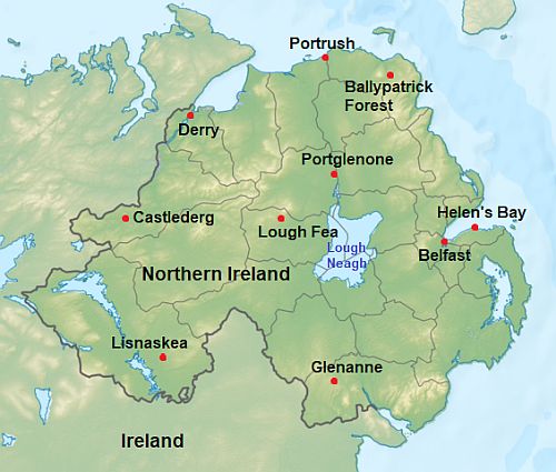 Mapa con ciudades - Irlanda Norte