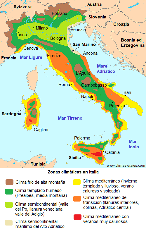 Zonas climáticas en Italia