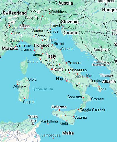 Mapa con ciudades - Italia