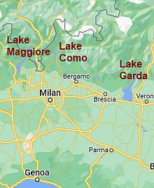 Lagos del norte de Italia, posición en el mapa