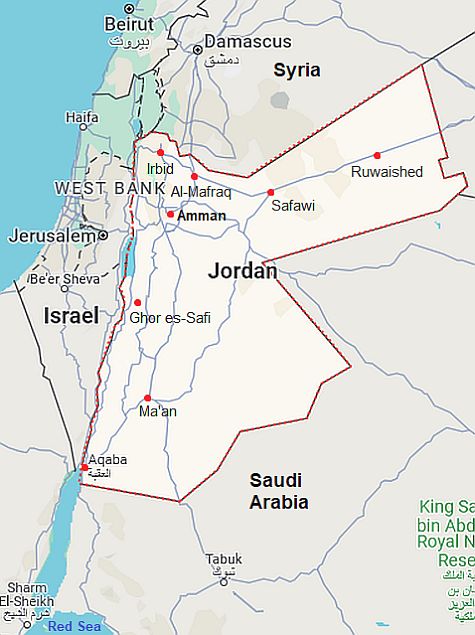 Mapa con ciudades - Jordania