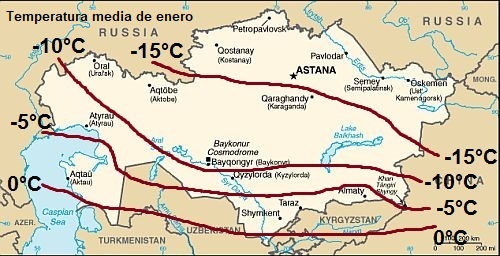 Temperaturas promedio de enero en Kazajistán