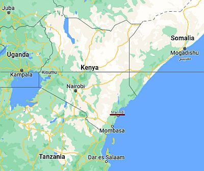 Malindi, ubicación en el mapa