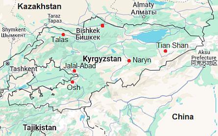 Mapa con ciudades - Kirguistán