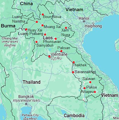Mapa con ciudades - Laos