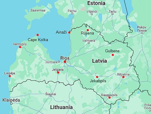 Mapa con ciudades - Letonia