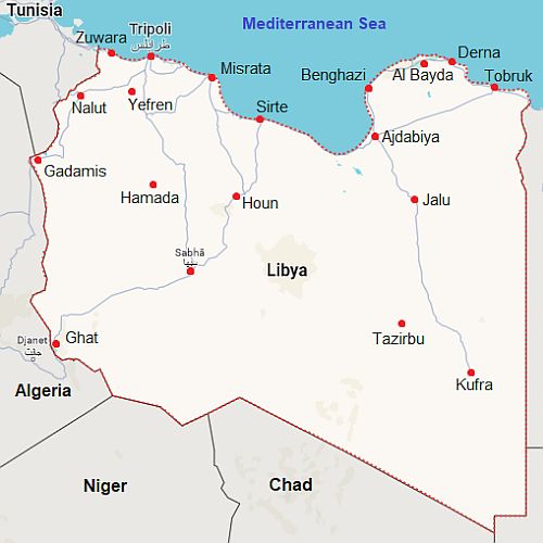 Mapa con ciudades - Libia