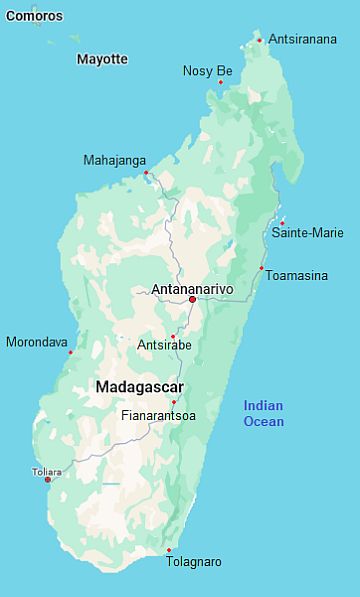 Mapa con ciudades - Madagascar