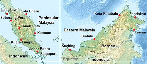 Mapa con ciudades - Malasia