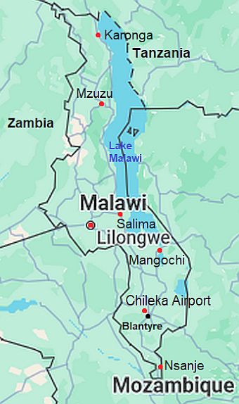 Mapa con ciudades - Malaui