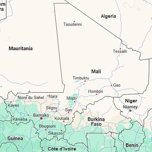 Mapa con ciudades - Malí