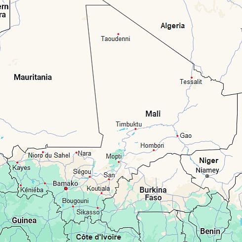 Mapa con ciudades - Malí