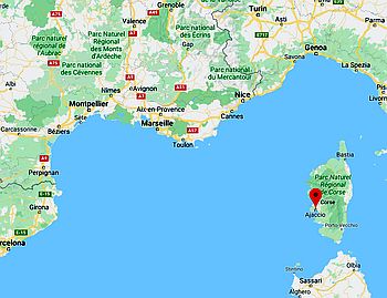 Ajaccio, ubicación en el mapa