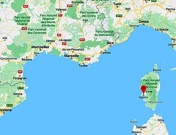 Ajaccio, ubicación en el mapa