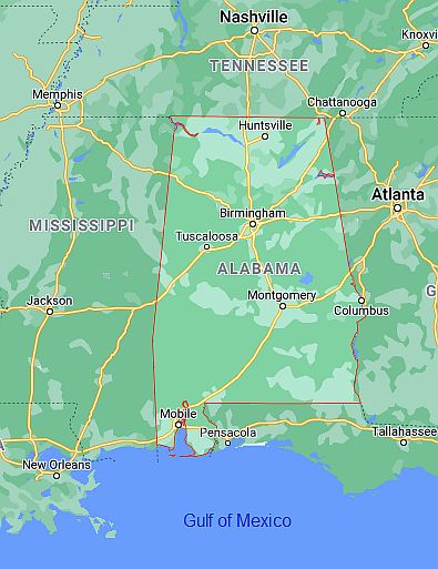 Alabama, mapa