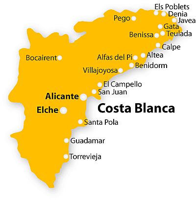 Costa Blanca, mapa