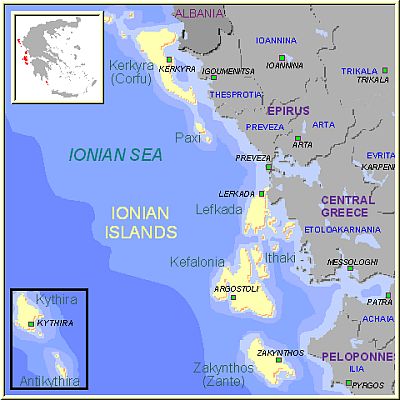 Islas Jónicas, mapa