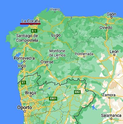 La Coruña, ubicación en el mapa