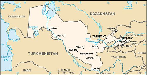 Mapa - Uzbekistán