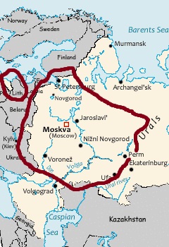 Rusia europea central, mapa