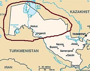 Mapa de desiertos fríos de Uzbekistán